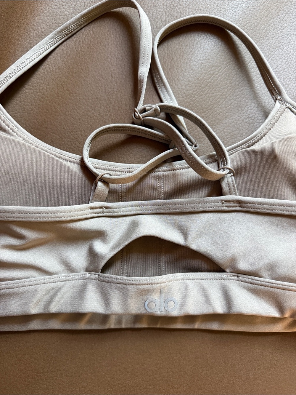 ALO intrigue airlift  Sports Bra in Light Beige